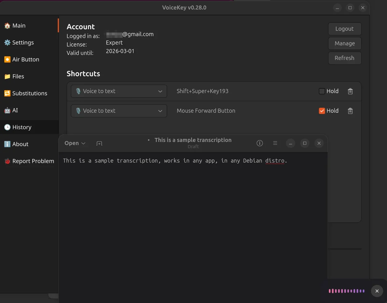 แอปพิมพ์ด้วยเสียง VoiceKey ทำงานบน Ubuntu Linux พร้อมปุ่มลัดและการถอดเสียงแบบสด